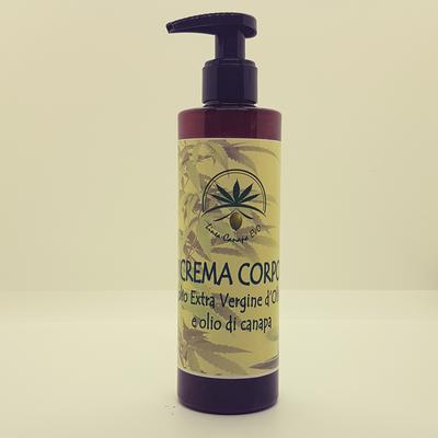 Crema corpo nutriente all’olio extra vergine di oliva e  olio di canapa . 
Conf. da 250 ml