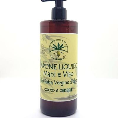 Sapone liquido mani e viso all'olio extravergine di oliva, cocco e olio di canapa. 500 ML